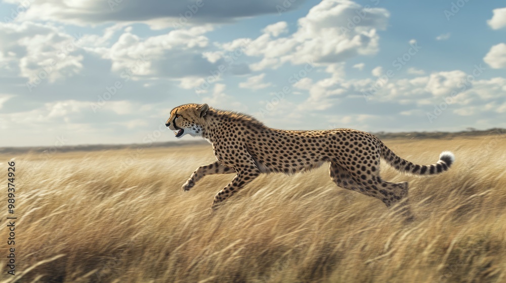 Obraz premium Cheetah Running Through Tall Grass