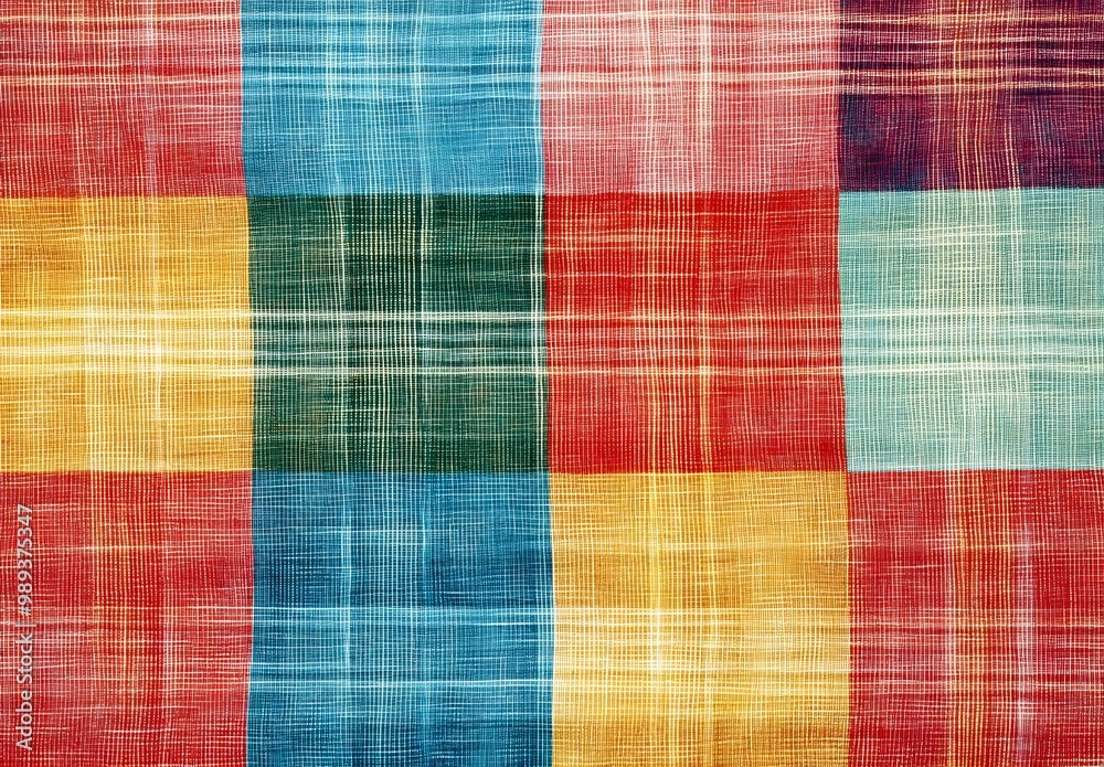 Fototapeta premium Colorful Plaid Fabric Texture Background - Retro Check Pattern