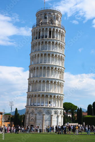 The Leaning Tower, or simply Tower of Pisa (Italian: Torre pendente di Pisa o Torre di Pisa) in the famous Piazza dei Miracoli (the cathedral square), Pisa, Italy