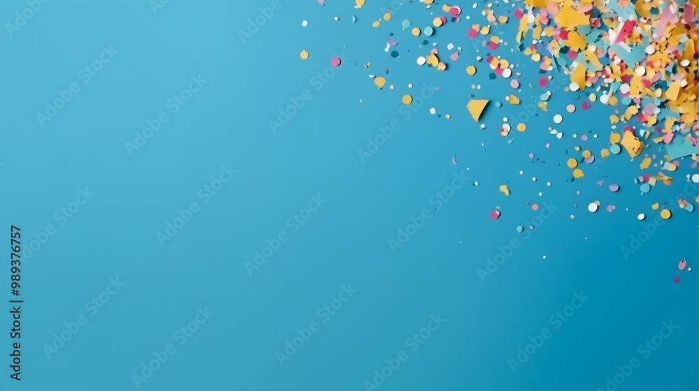 Colorful Confetti Scattered on Blue Background Colorful Confetti Scattered on Blue Background