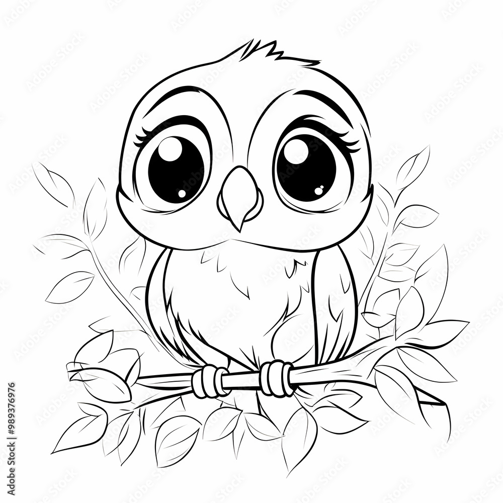 Obraz premium Cute Cartoon Owl Perched on a Branch Illustration