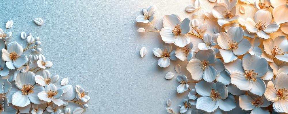Stunning 3D paper art of delicate small white flowers in a beautifully intricate design Stunning 3D paper art of delicate small white flowers in a beautifully intricate design