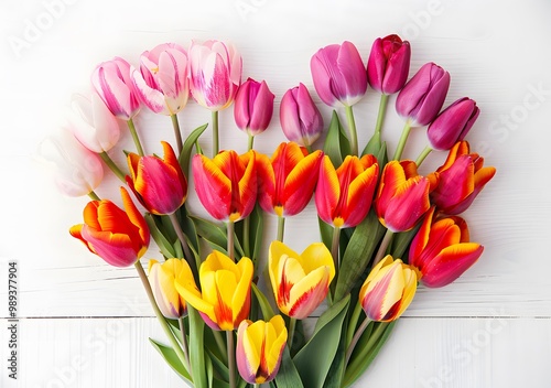 Colorful Tulips Heart Shape Spring Flowers