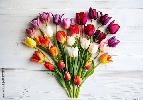 Colorful Tulips Heart Shape Spring Flowers