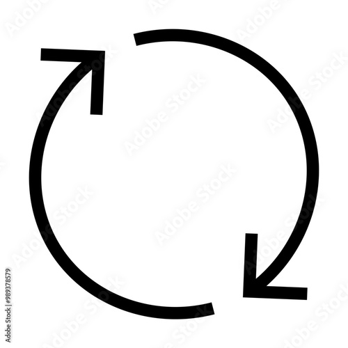 Two black arrows forming a circle, symbolizing a continuous loop or cycle. Simple, modern style. Ideal for process management, continuous improvement, sustainability, workflow, recycling.
