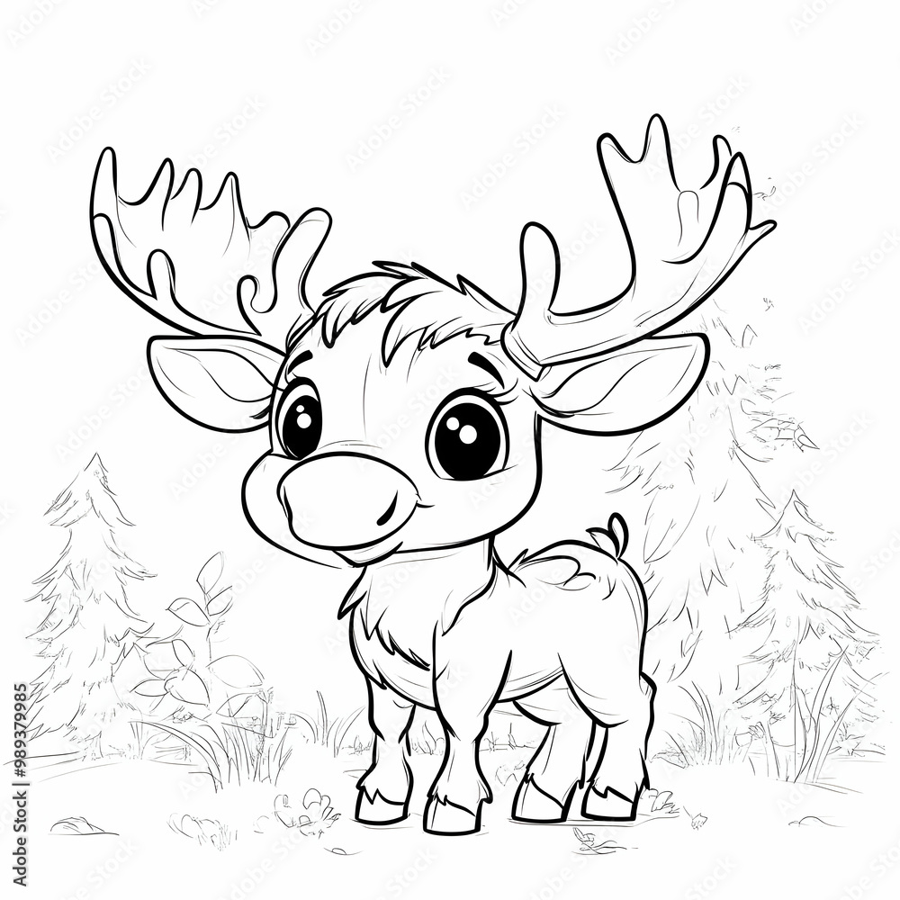 Cute Cartoon Moose Illustration Coloring Page Cute Cartoon Moose Illustration Coloring Page