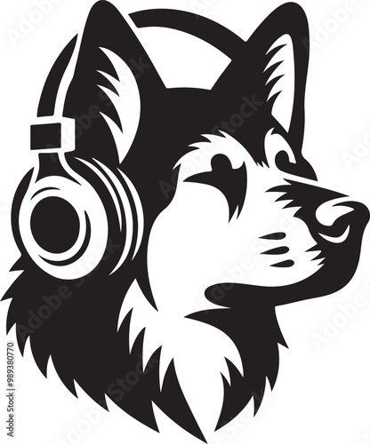 Wallpaper Mural A Cute Dog Listening to Music with Headphones silhouette vector Torontodigital.ca