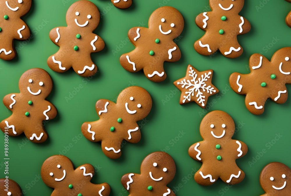 Gingerbread Cookies Pattern On Green Background Gingerbread Cookies Pattern On Green Background