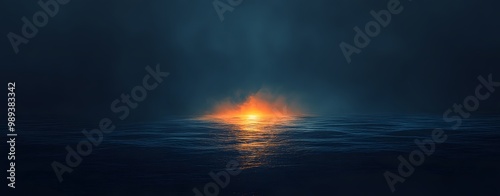 Dark Blue Water with Glowing Orange Light