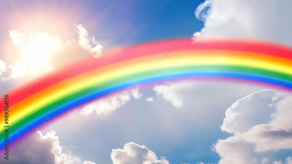 A Vibrant Rainbow Arches Across a Bright Sky After a Gentle Rain Shower in the Afternoon Sun A Vibrant Rainbow Arches Across a Bright Sky After a Gentle Rain Shower in the Afternoon Sun
