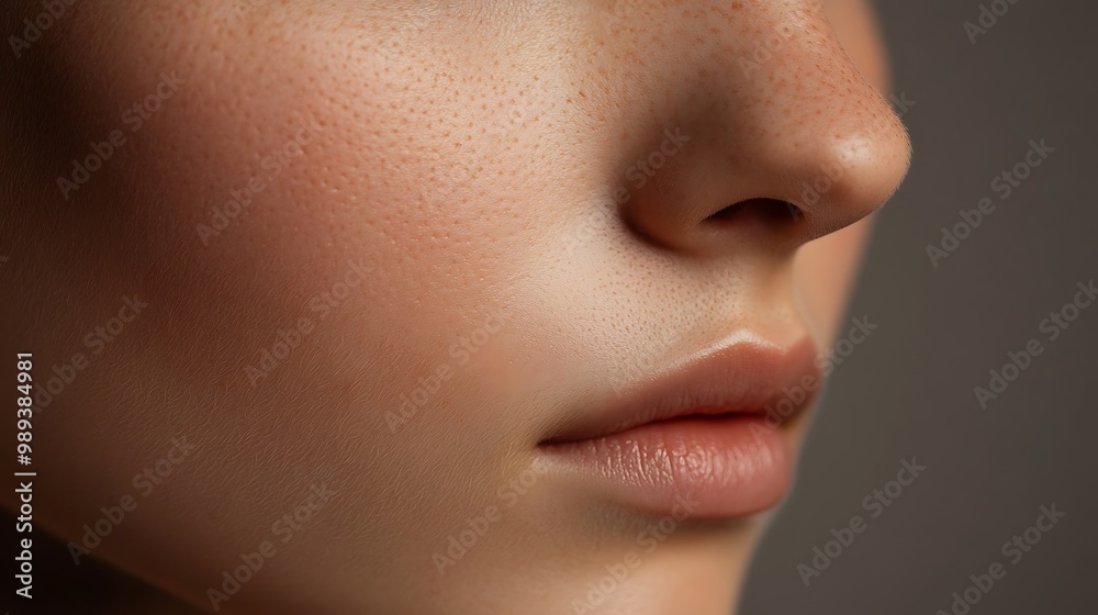 Flawless Close-Up Portrait of Cheeks and Jawline with Soft Skin Texture and Natural Lighting Flawless Close-Up Portrait of Cheeks and Jawline with Soft Skin Texture and Natural Lighting