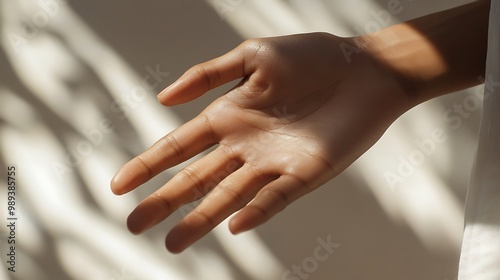 Radiant Skin Close-Up: Hand Back with Natural Lines in Soft Sunlight on Neutral Background for Skincare Visuals