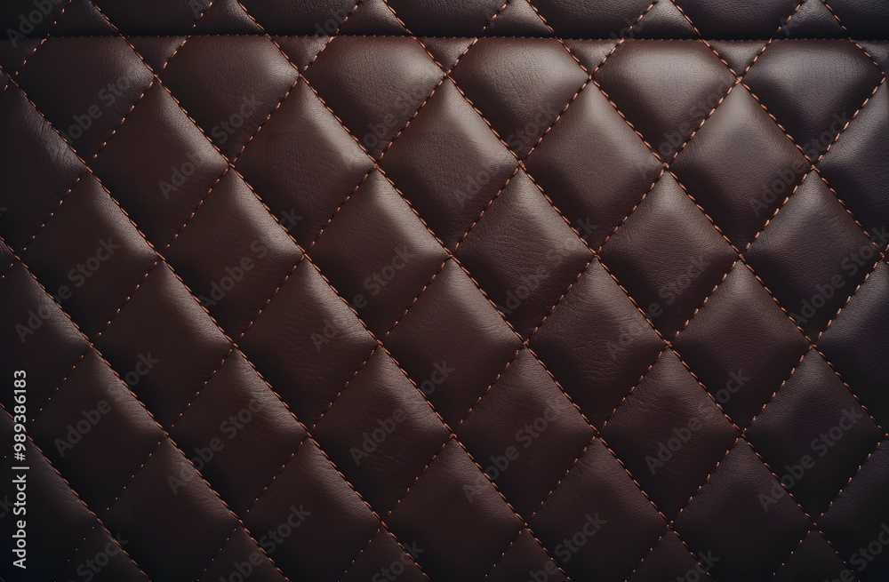 Fototapeta premium Dark Brown Leather Diamond Pattern with Stitching