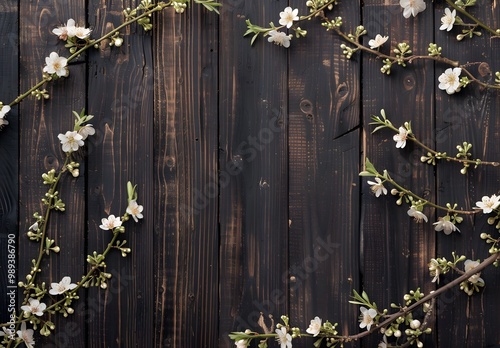 Rustic Wooden Background with Spring Flowers