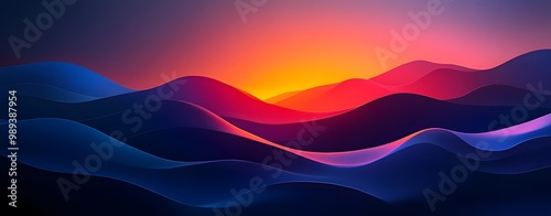 Abstract Gradient Sunset Landscape with Wavy Hills