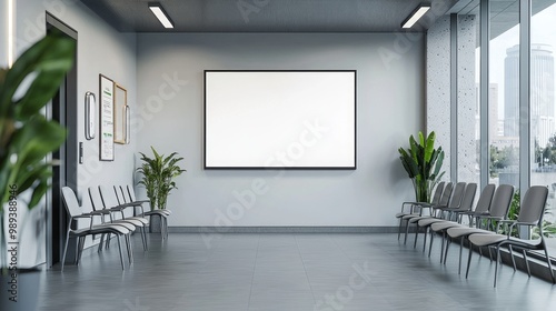 Wallpaper Mural Empty waiting room with chairs and blank screen Torontodigital.ca