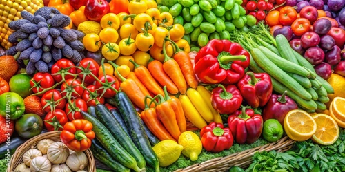 A Vibrant Still Life of Fresh Produce in a Basket, Fruits, Vegetables , Food Photography