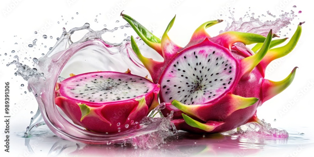 Dragon Fruit Splashing in Water, Tropical , Exotic Dragon Fruit Splashing in Water, Tropical , Exotic