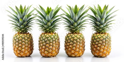 Four Ripe Pineapples in a Row, Fruit, Tropical ,pineapple, fruit