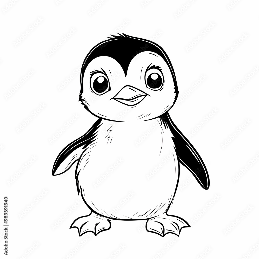 Cute Penguin Illustration in Black and White Cute Penguin Illustration in Black and White