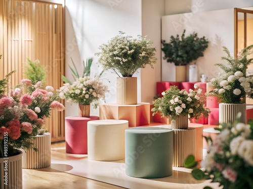 Pastel gradients softly flowing in a serene retail space