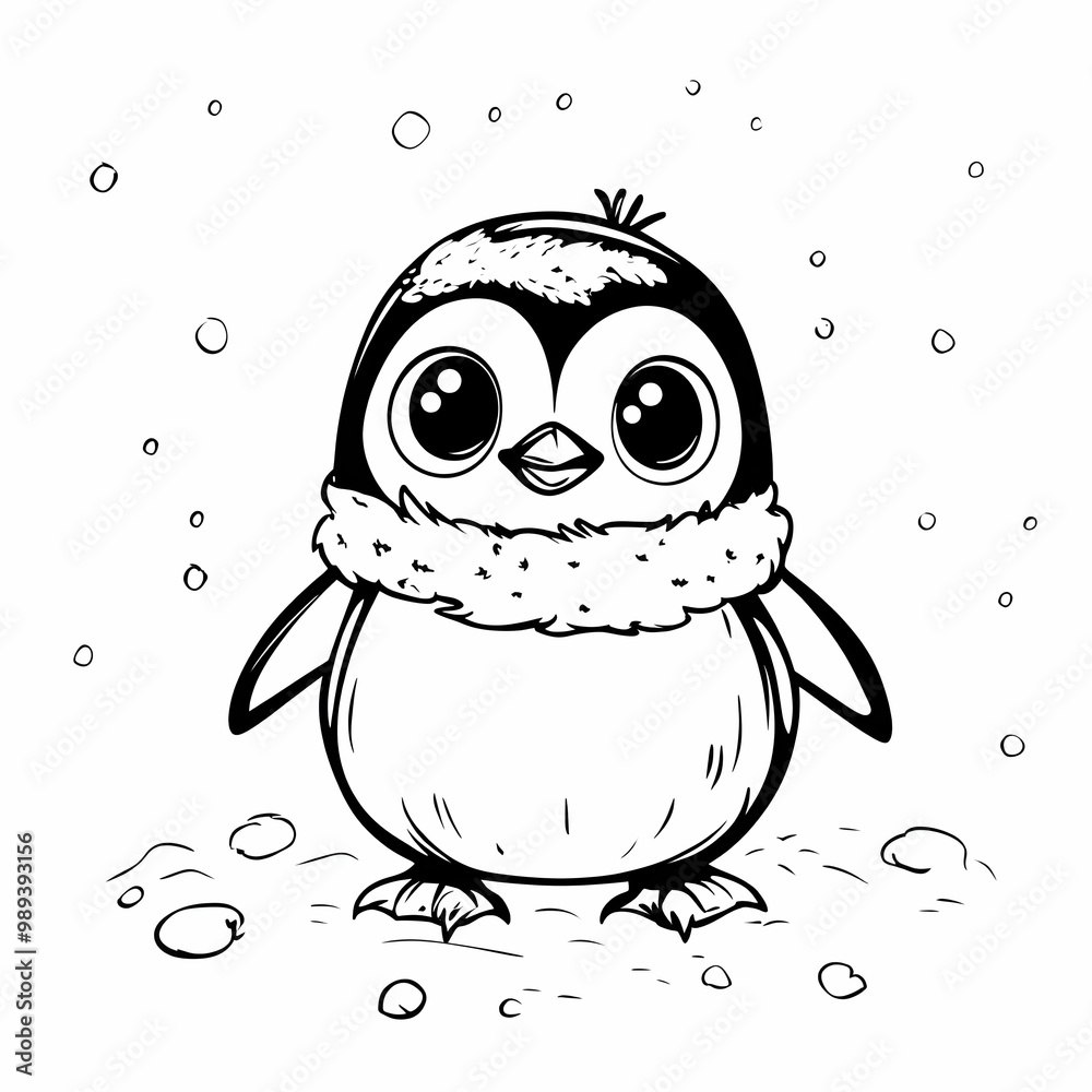 Cute Penguin Illustration with Snow Cute Penguin Illustration with Snow