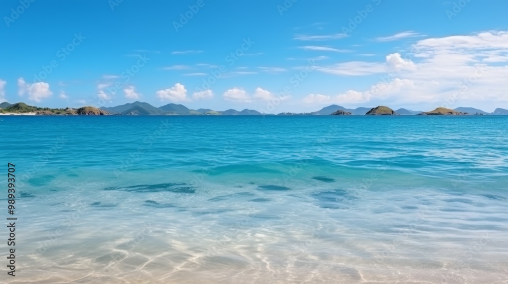Stunning tropical beach panorama a serene seascape of sky and sea in perfect harmony Stunning tropical beach panorama a serene seascape of sky and sea in perfect harmony