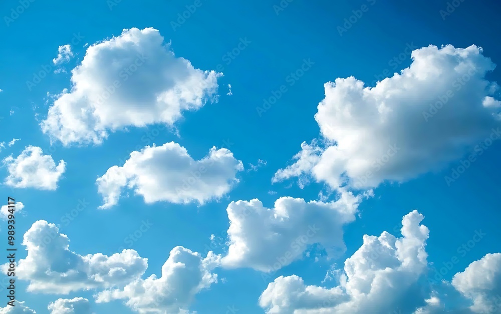 Renewal and Freshness: Serene Blue Sky with Fluffy Clouds