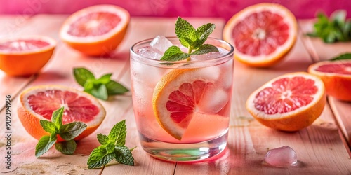 Refreshing Grapefruit and Mint Cocktail with Ice, Summer Drink , Beverage