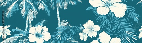 Wallpaper Mural Hawaiian shirt pattern, turquoise blue background Torontodigital.ca