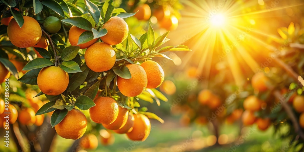 Sunlit Oranges on a Branch, Fruit Orchard, Citrus Grove, orange, orchard Sunlit Oranges on a Branch, Fruit Orchard, Citrus Grove, orange, orchard