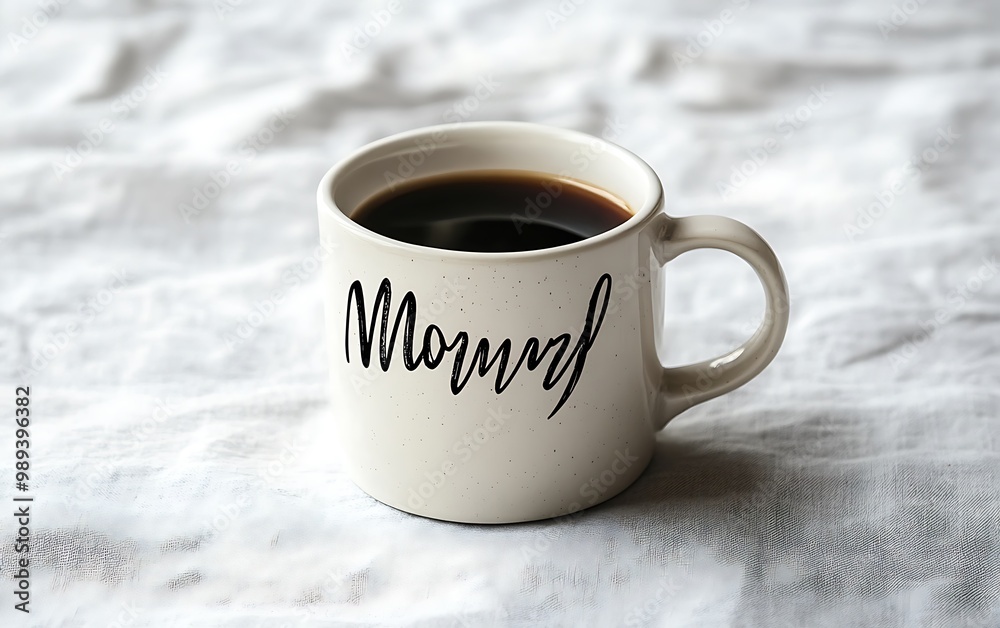 Elegant Monday Calligraphy on White Background with Coffee Mug - Minimal Workspace Concept Elegant Monday Calligraphy on White Background with Coffee Mug - Minimal Workspace Concept