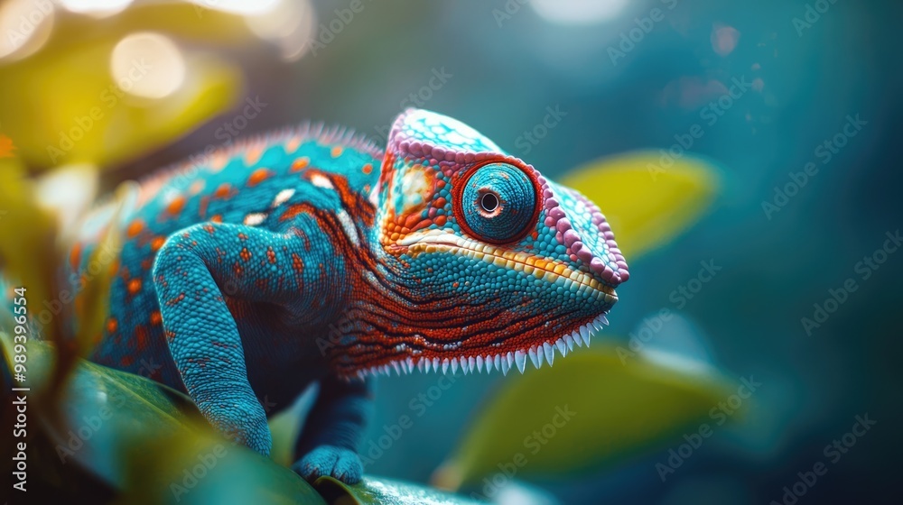 Vibrant Chameleon on Green Foliage Vibrant Chameleon on Green Foliage