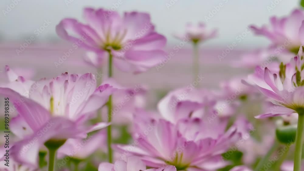 Pink flowers tremble in bloom in the morning bliss Pink flowers tremble in bloom in the morning bliss