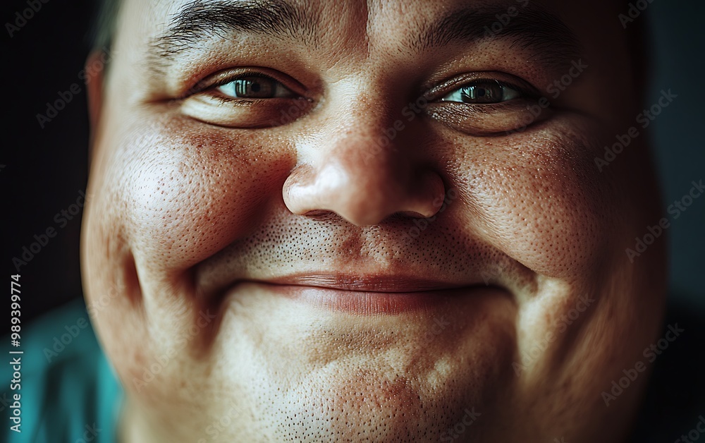 Genuine Happiness: Close-Up Portrait of a Smiling Overweight Individual with Emotional Depth Genuine Happiness: Close-Up Portrait of a Smiling Overweight Individual with Emotional Depth