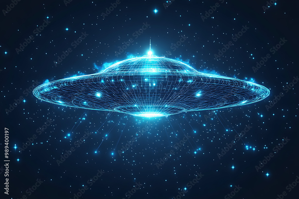 Obraz premium UFO at wireframe plexus style with glow