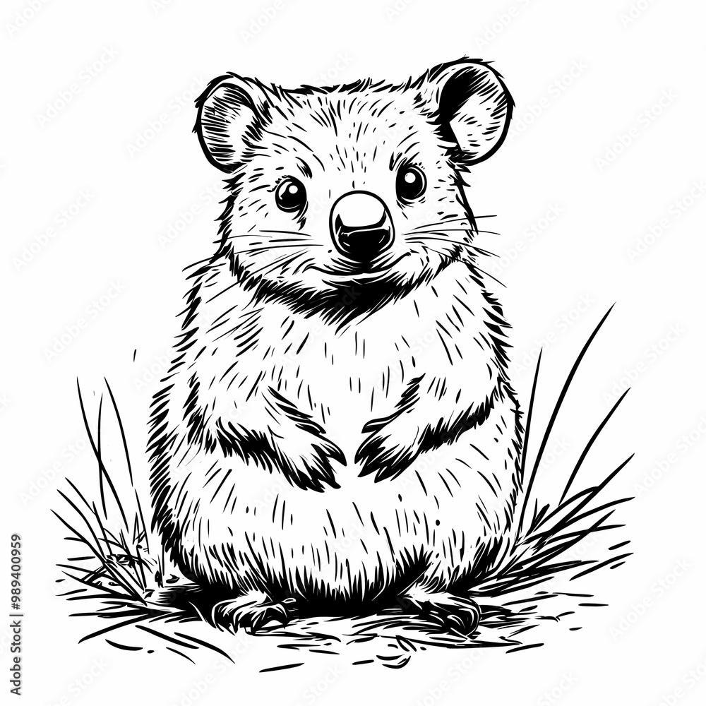 Obraz premium Cute Black And White Illustration of a Small Animal