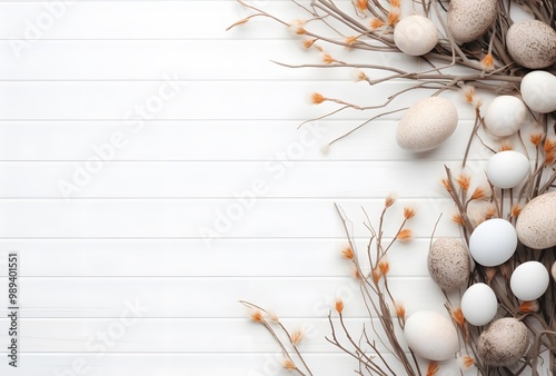 Easter Eggs & Willow Branches Flat Lay