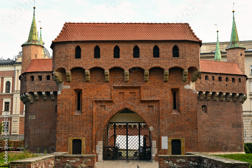 Krakow barbican entrance, medieval fortification at city walls, Poland