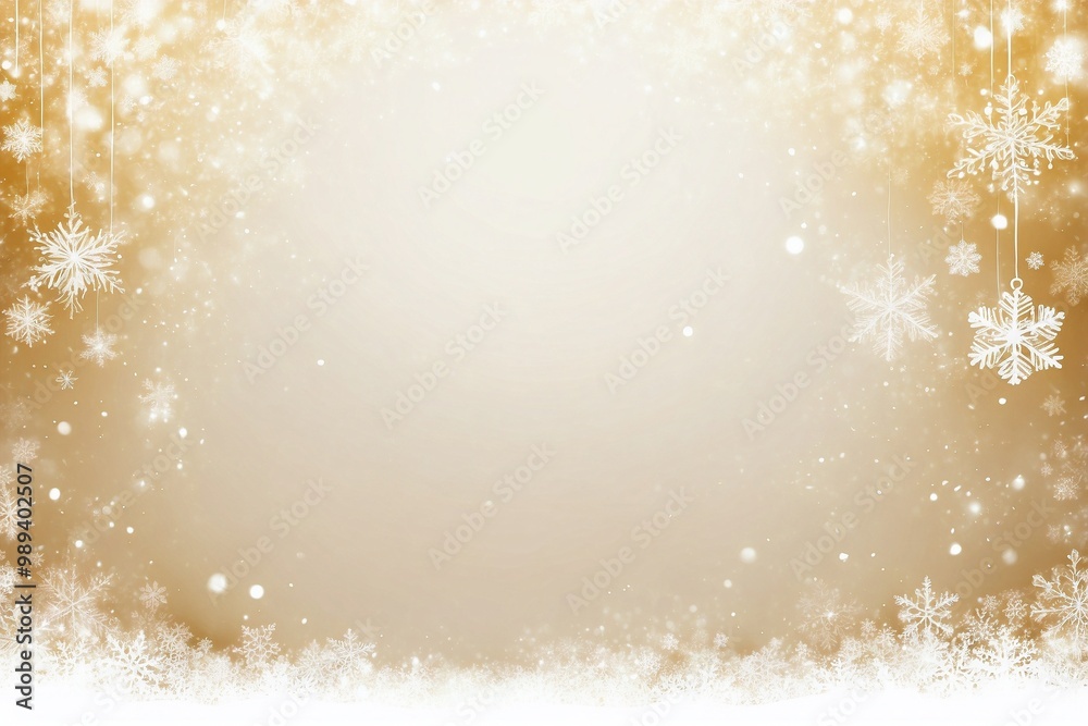 Golden White Christmas Background with Snowflakes, Creating a Refined Atmosphere of Warmth