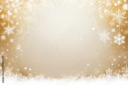 Obraz na płótnie Golden White Christmas Background with Snowflakes, Creating a Refined Atmosphere of Warmth w salonie