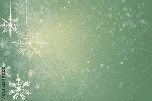 Silvery Light Green Christmas Background with Snowflakes, Creating an Atmosphere of Freshness