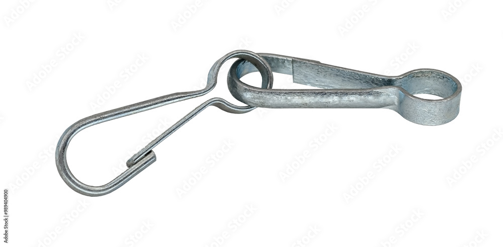 Two carabiners linked together isolated on a white Two carabiners linked together isolated on a white
