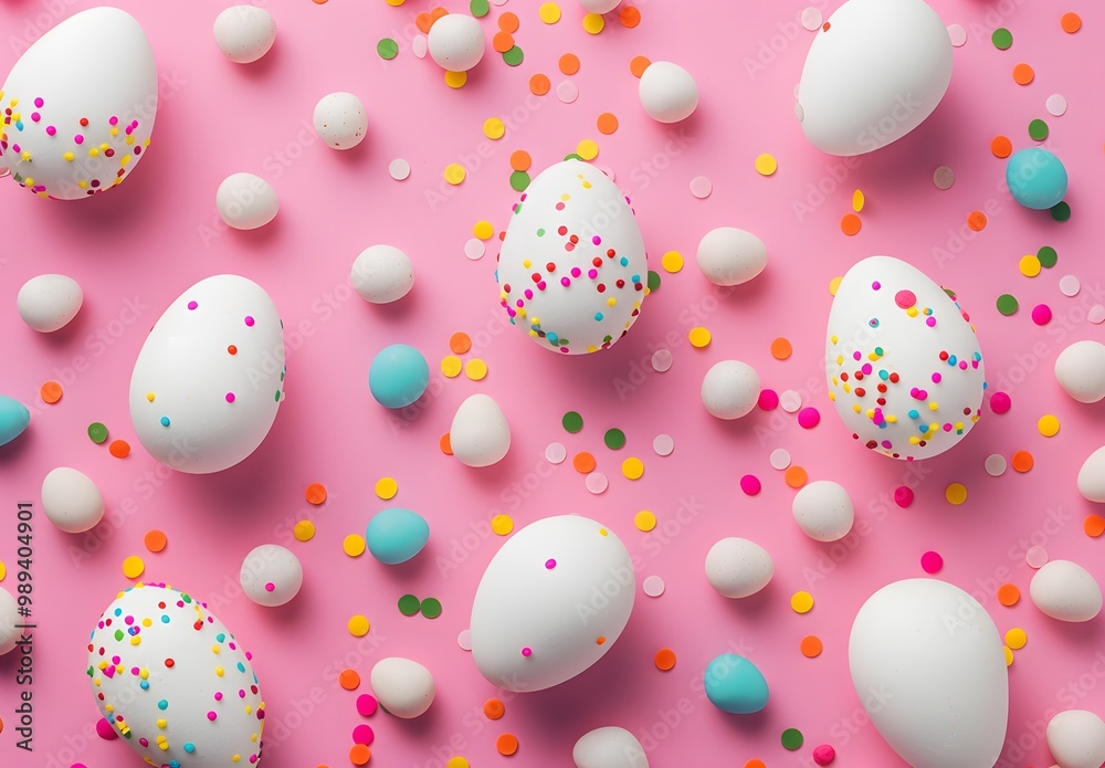 Easter Eggs and Sprinkles on Pink Background