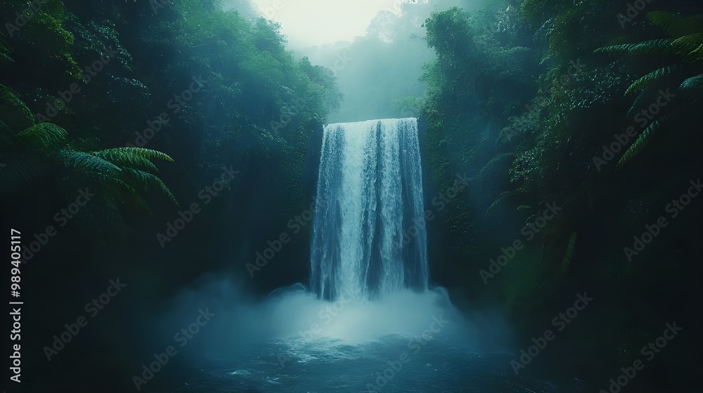 Vibrant rainforest photos highlighting the mist and cascading waterfalls Vibrant rainforest photos highlighting the mist and cascading waterfalls