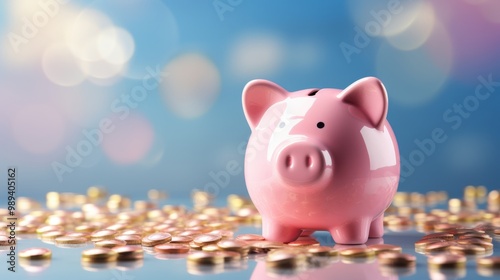 3d render of a pink piggy bank money box filled with shiny gold coins for saving money