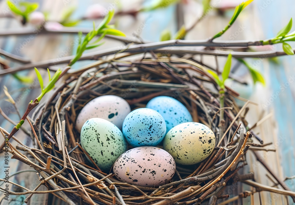 Obraz premium Easter Eggs Nestled In Willow Branches