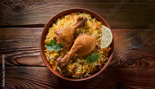 A Indian hot and spicy chicken biryani photo