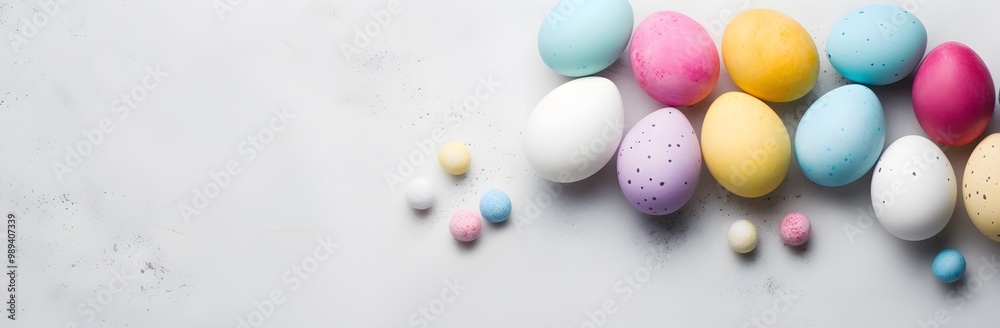 Colorful Easter Eggs Flat Lay Background Colorful Easter Eggs Flat Lay Background