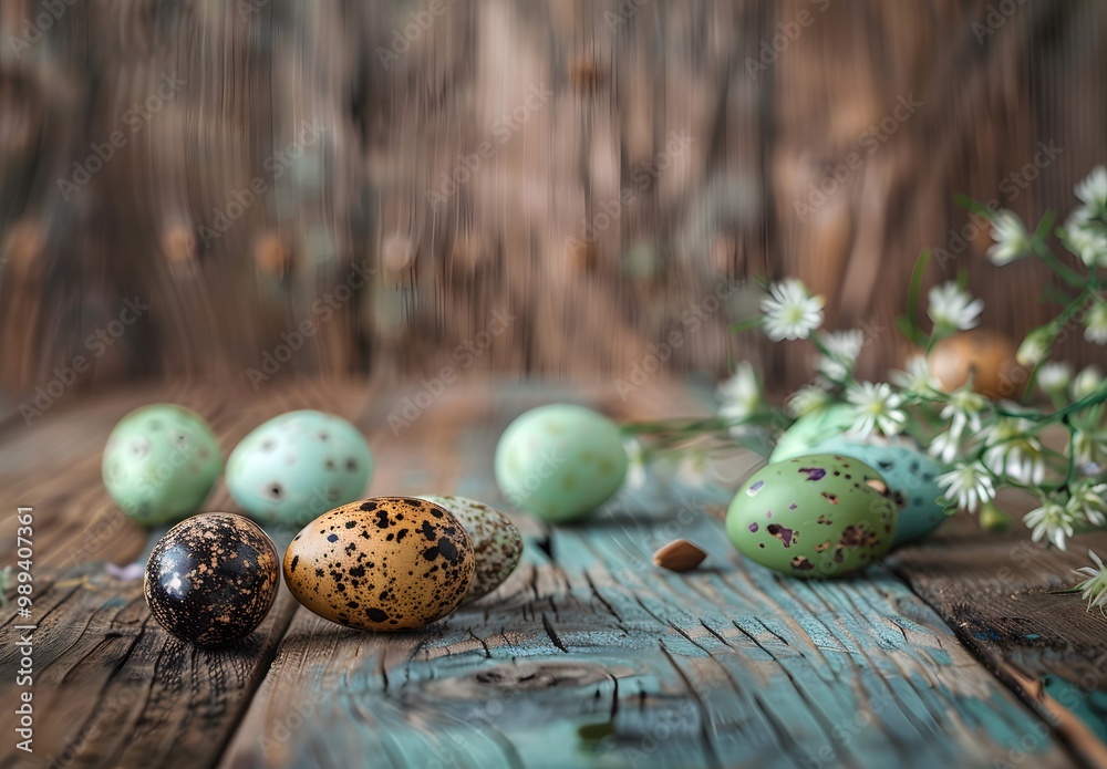 Obraz premium Easter Eggs Rustic Wooden Background Decoration